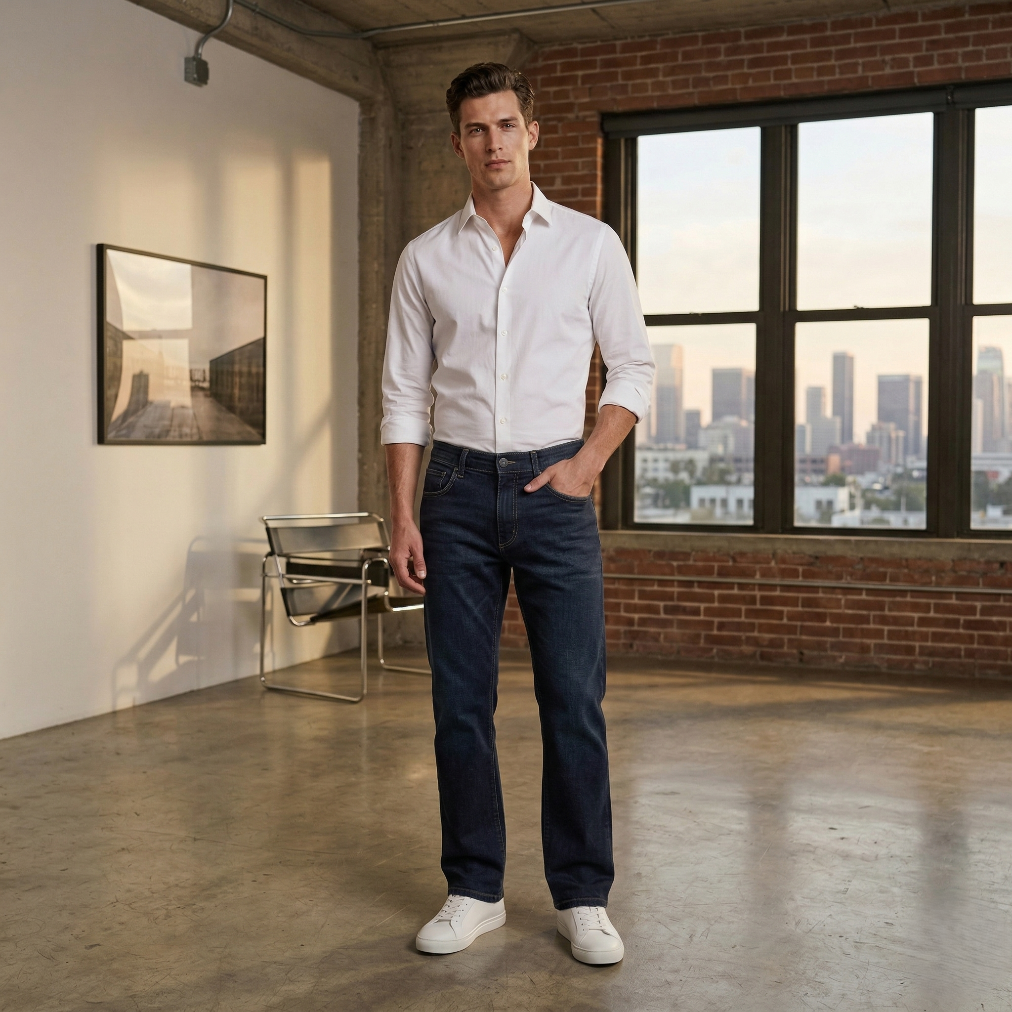 Dark Blue Straight Fit Poly Denim Jeans