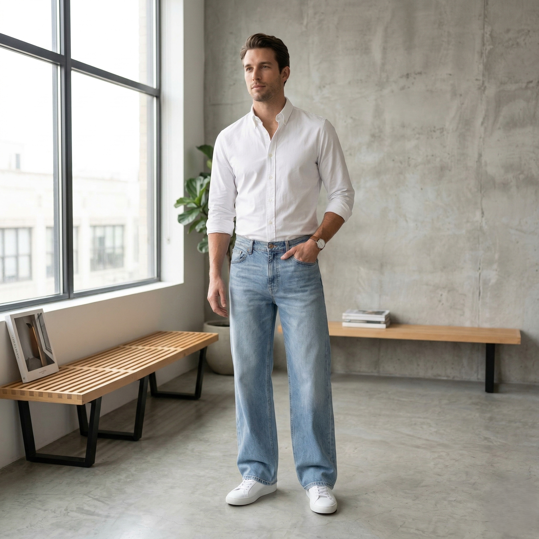 Sky Blue Straight Fit Poly Denim Jeans