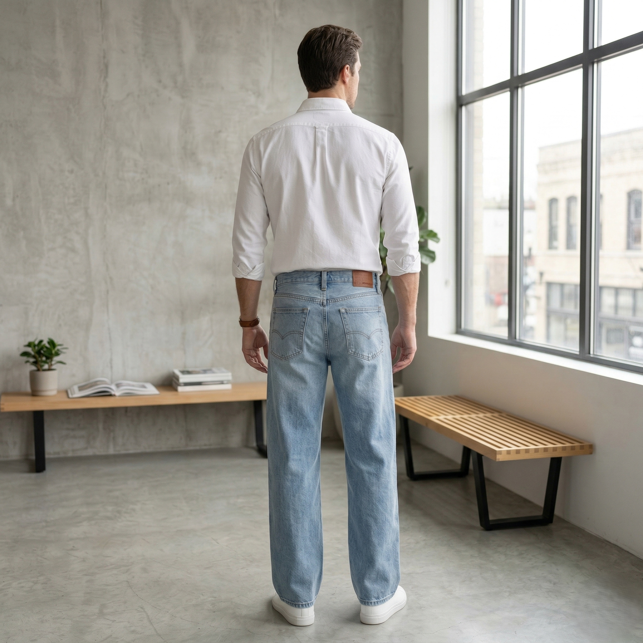 Sky Blue Straight Fit Poly Denim Jeans