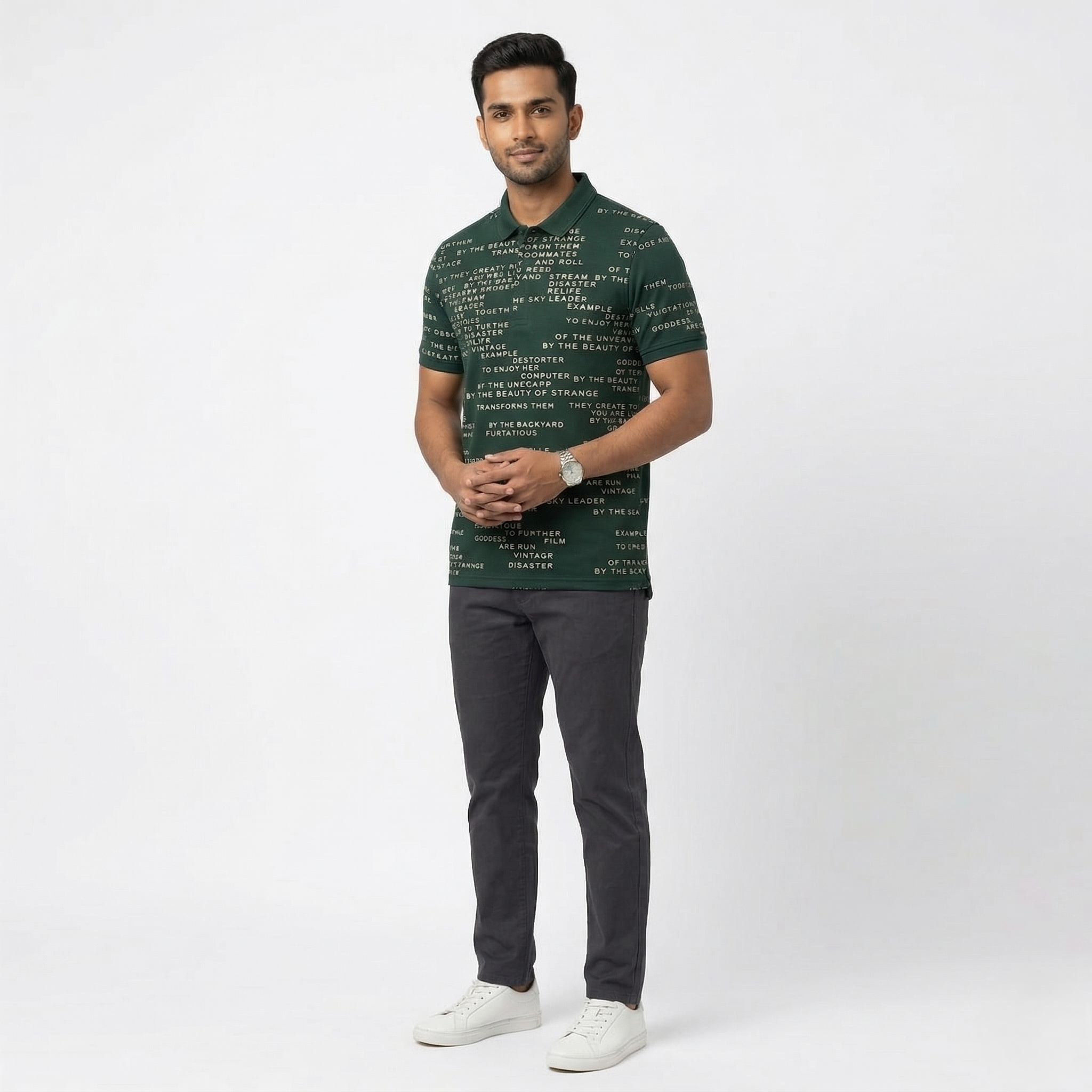 Typography Cotton Blend T-Shirt