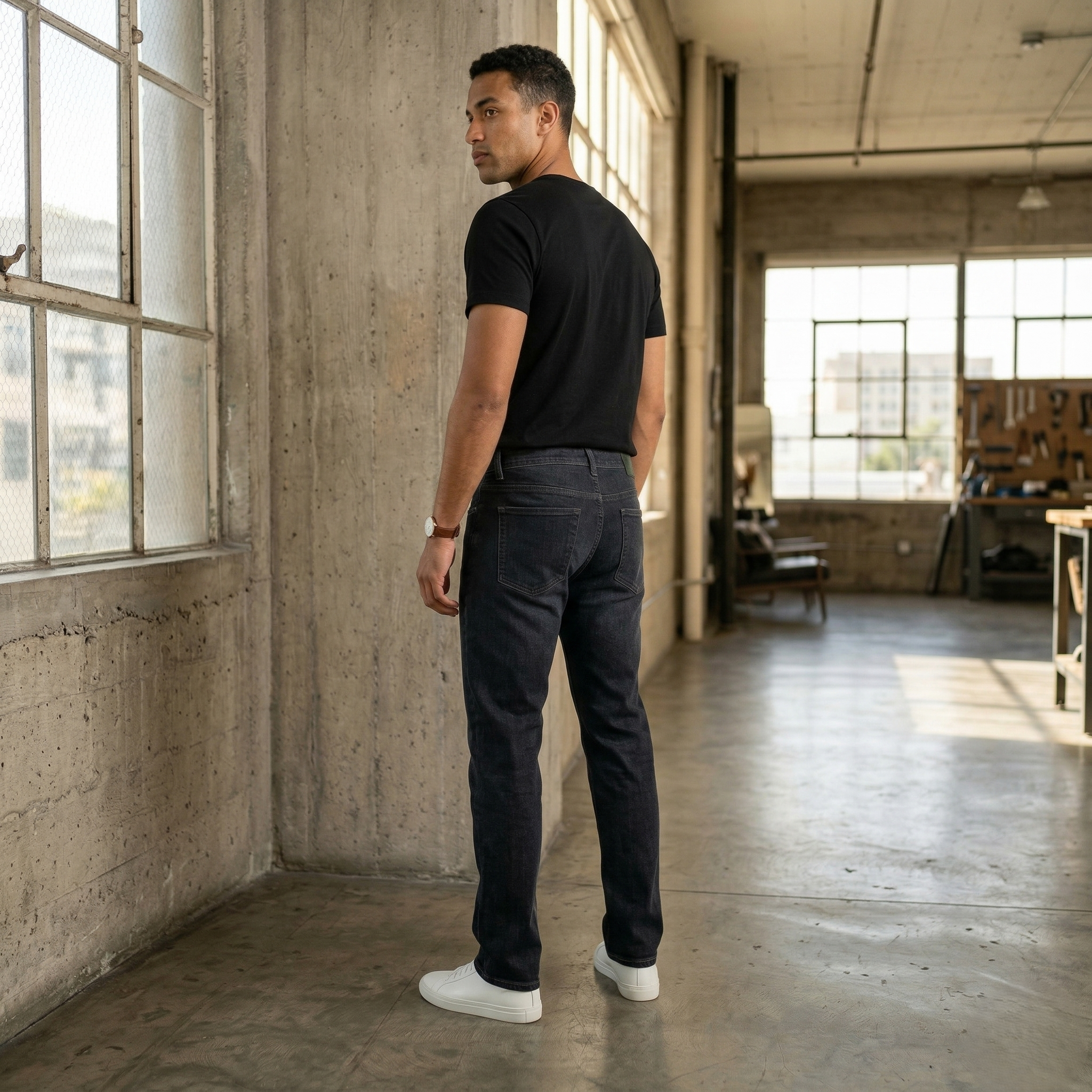 Dark Grey Acid Wash Straight Fit Poly Denim Jeans