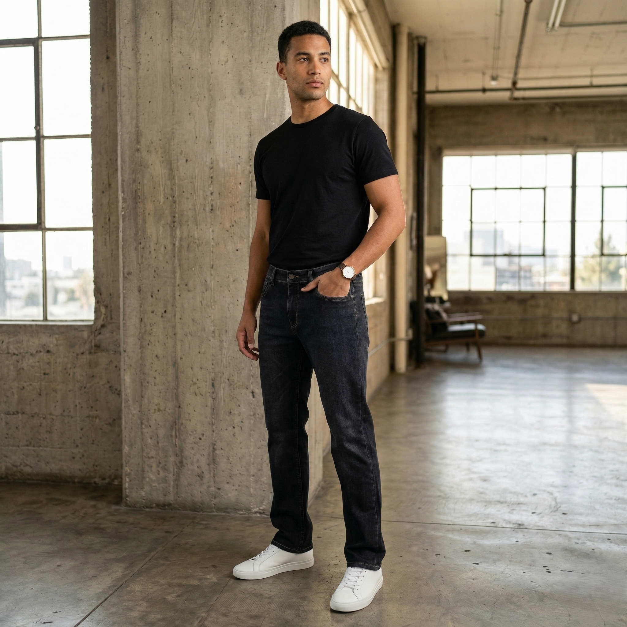 Dark Grey Acid Wash Straight Fit Poly Denim Jeans