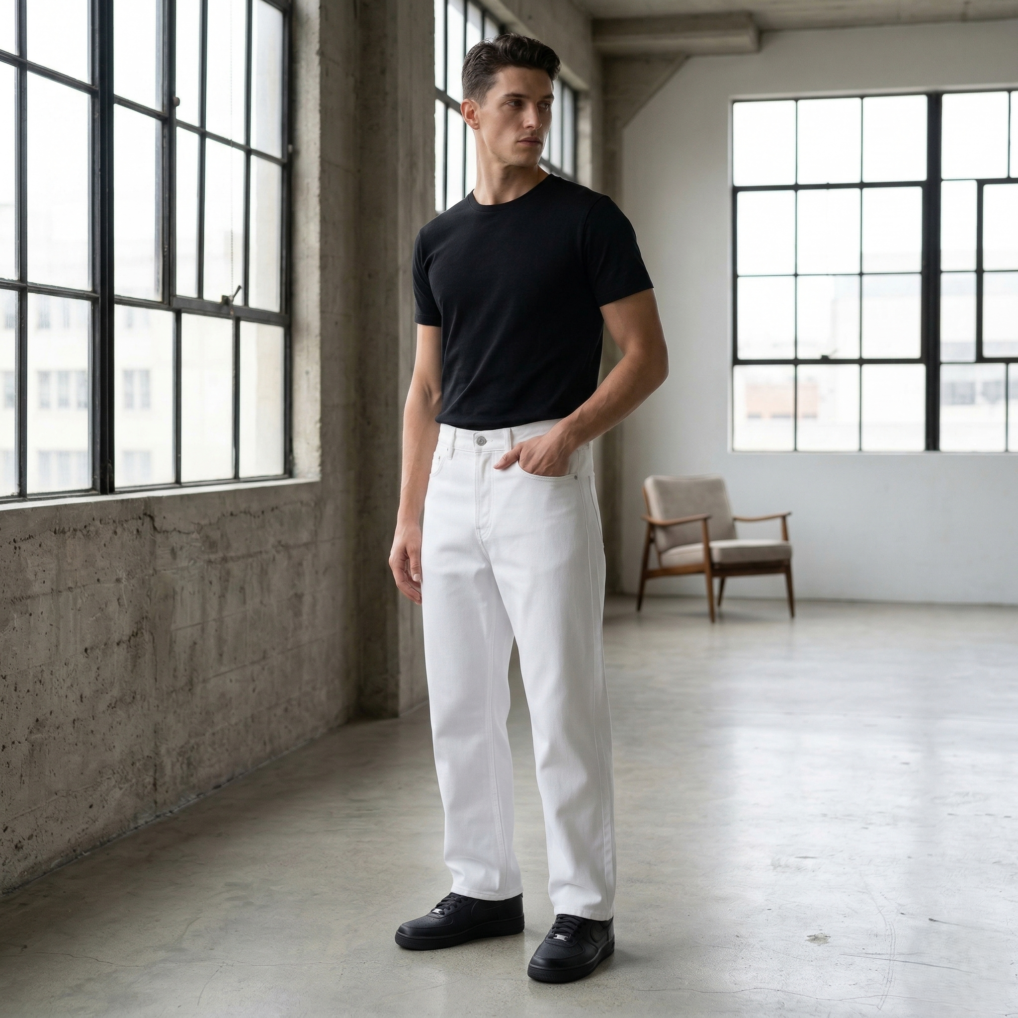 Bright White Straight Fit Poly Denim Jeans