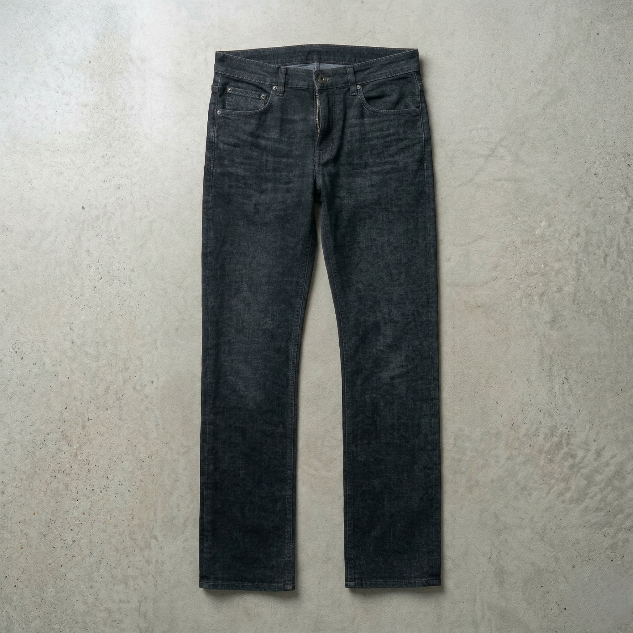 Dark Grey Acid Wash Straight Fit Poly Denim Jeans
