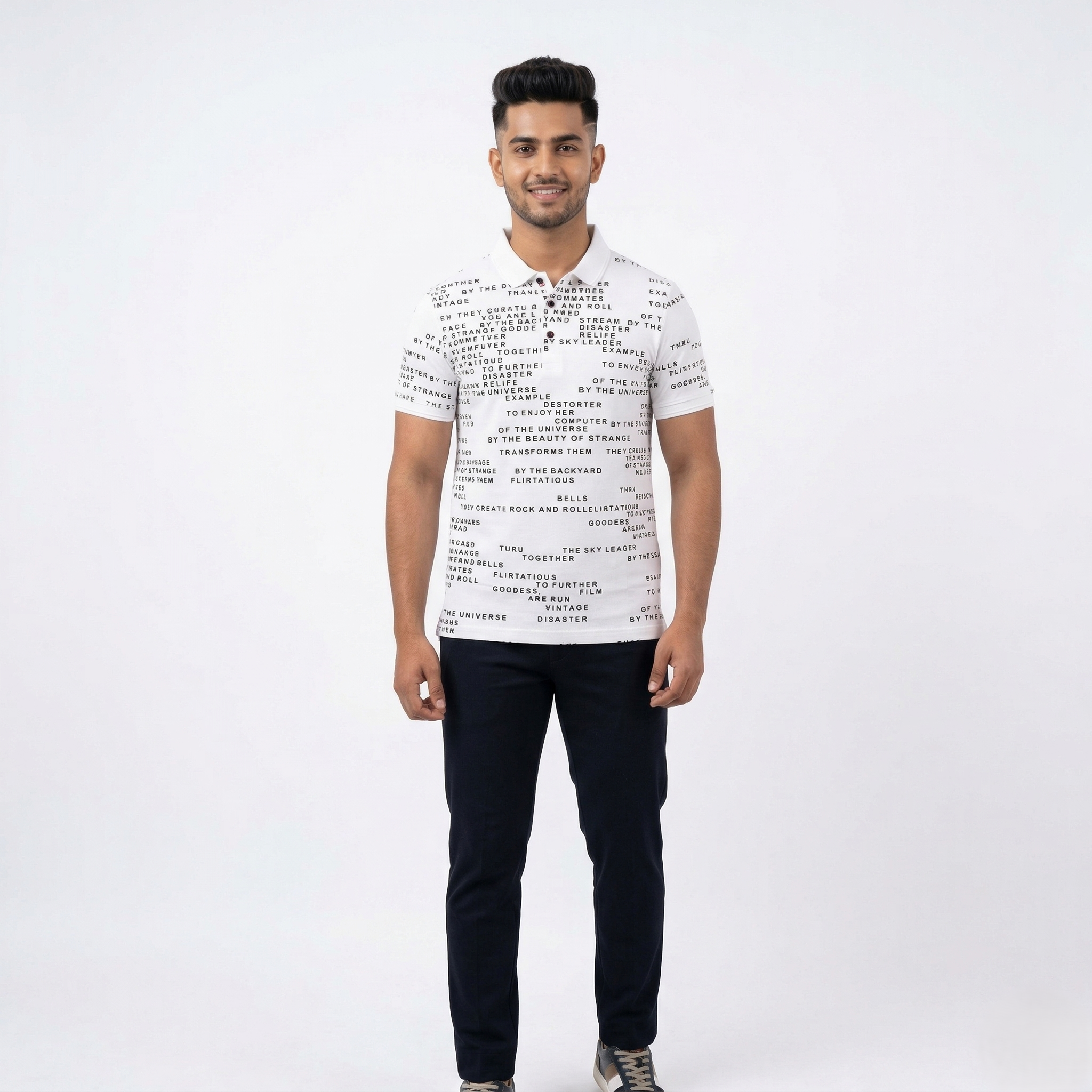 Typography Cotton Blend T-Shirt